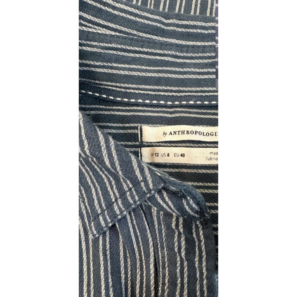 Anthropologie Bellamy Womens 8 Striped Roll Tab Sleeves Midi Shirtdress Belted - Picture 6 of 8